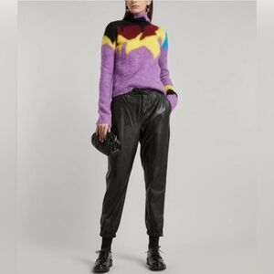 PAIGE Sz 6 Faux Leather Pants Pleated Front Zipper Elastic Hem Pockets Vegan